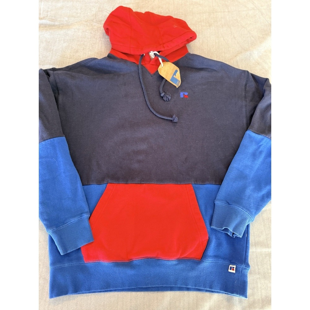 Russell Athletic Hoodie XL Vintage Colorblock Pullover Sweatshirt Red‎ Blue